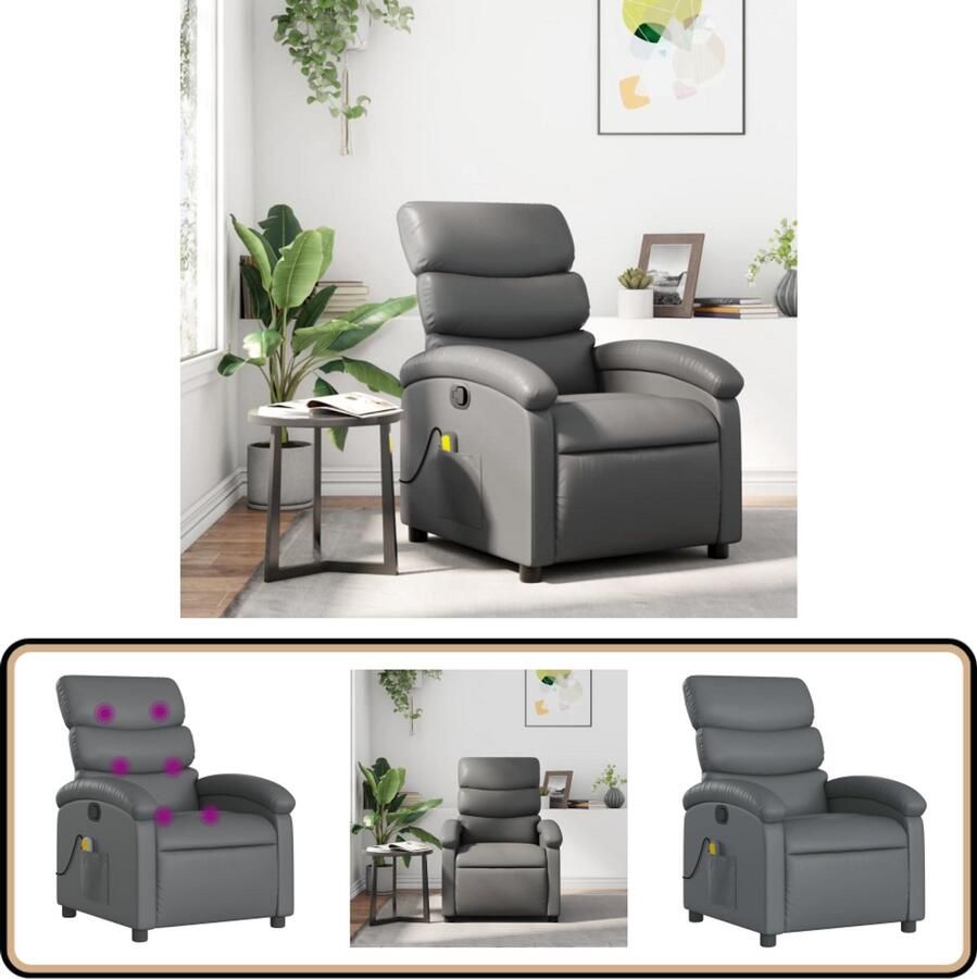 VidaXL Massagestoel Verstelbaar Kunstleer Grijs Massagestoel Ergonomische Stoel Lounge Stoel Relaxstoel Elektrische Massage