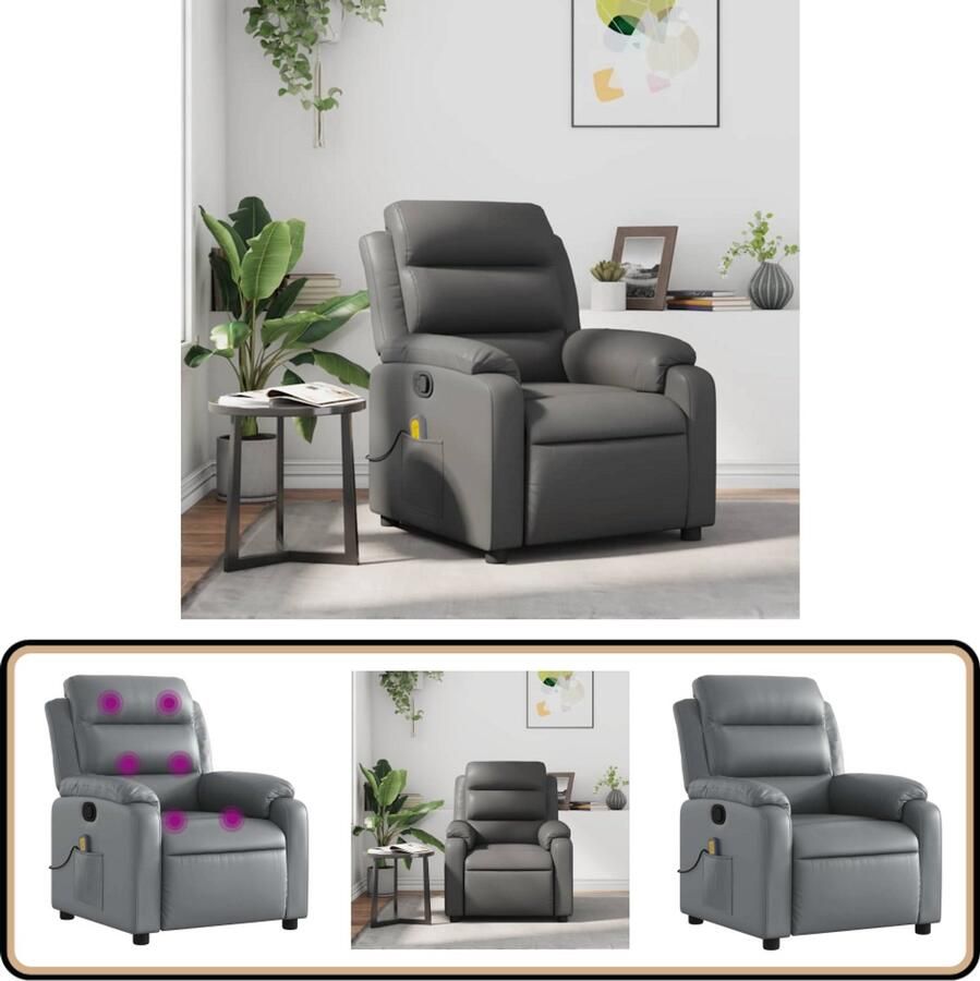 VidaXL Massagestoel Verstelbaar Kunstleer Grijs Massagestoel Massagestoelen Fauteuil Relaxfauteuil