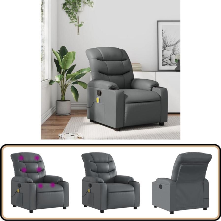 VidaXL Massagestoel Verstelbaar Kunstleer Grijs Massagestoel Massagestoelen Fauteuil Relaxfauteuil