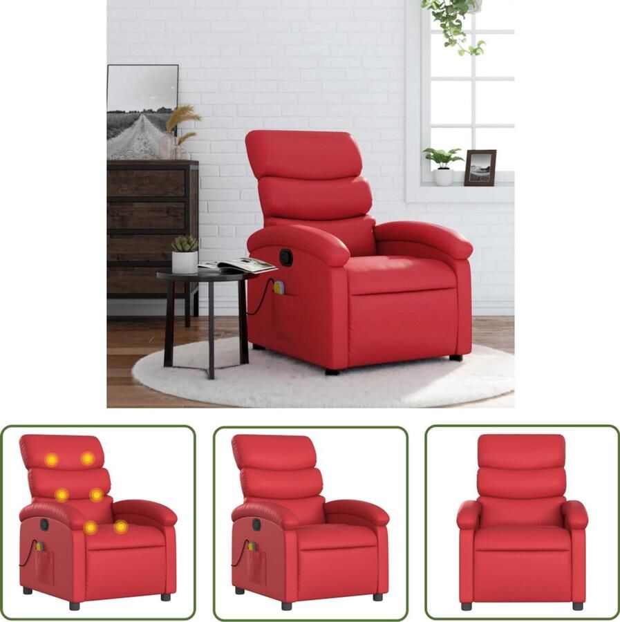 The Living Store Massagestoel verstelbaar kunstleer rood Massagestoel Ergonomische Stoel Relaxstoel Lounge Stoel Lederlook