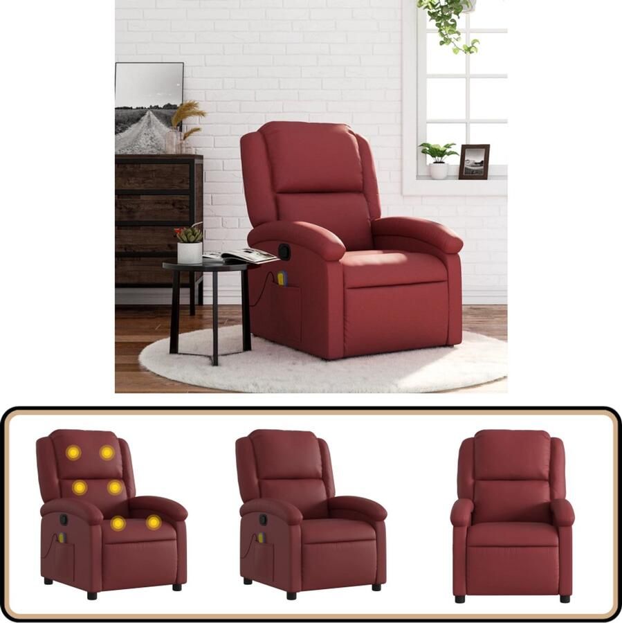 VidaXL Massagestoel Verstelbaar Kunstleer Wijnrood Masajestool Lounge Stoel Relaxstoel Massagefauteuil Elektrische Massage - Foto 2