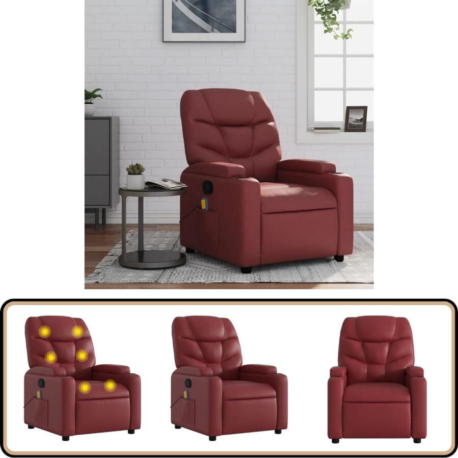 VidaXL Massagestoel Verstelbaar Kunstleer Wijnrood Massagestoel Lounge Stoel Relaxstoel Elektrische Massage Ergonomische Stoel