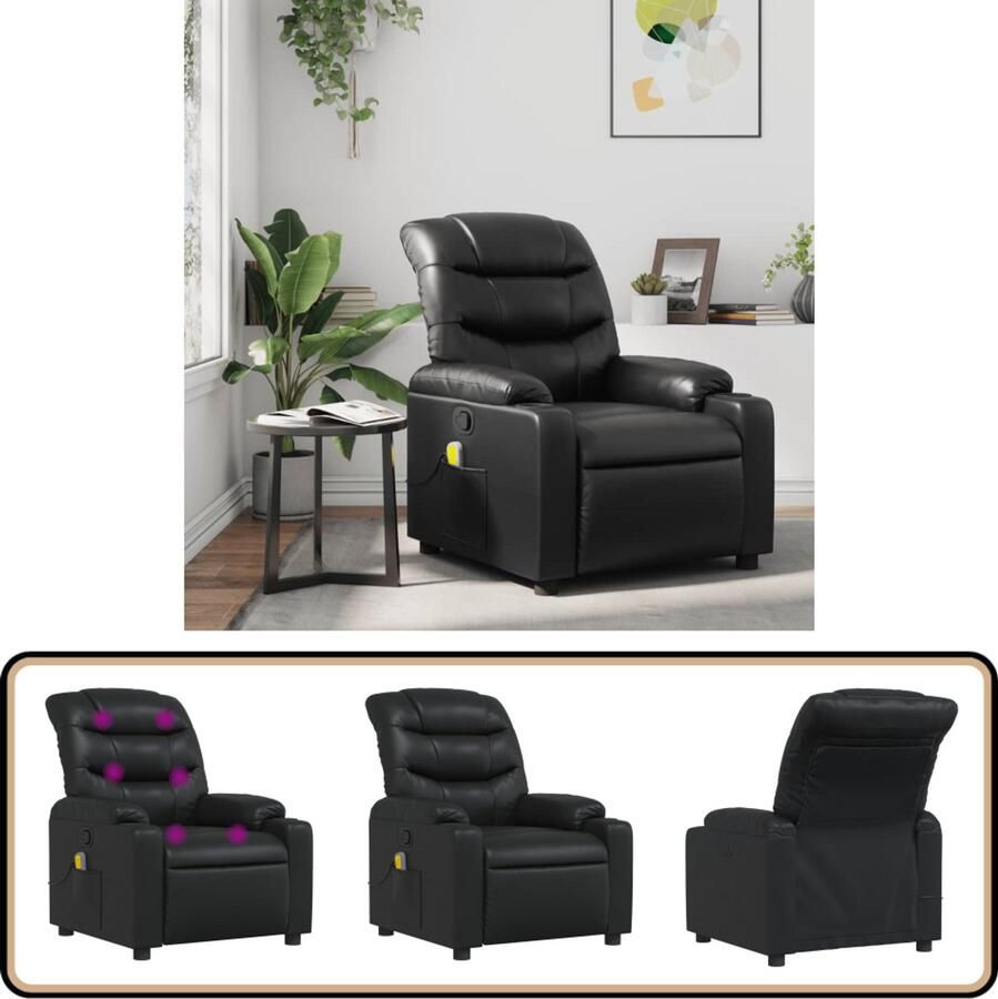 VidaXL Massagestoel Verstelbaar Kunstleer Zwart Massagestoel Massagestoelen Fauteuil Relaxfauteuil
