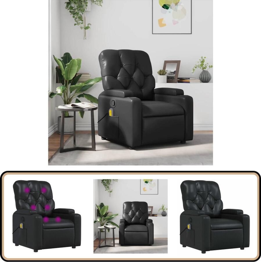 VidaXL Massagestoel Verstelbaar Kunstleer Zwart Massagestoel Massagestoelen Fauteuil Relaxfauteuil - Foto 2