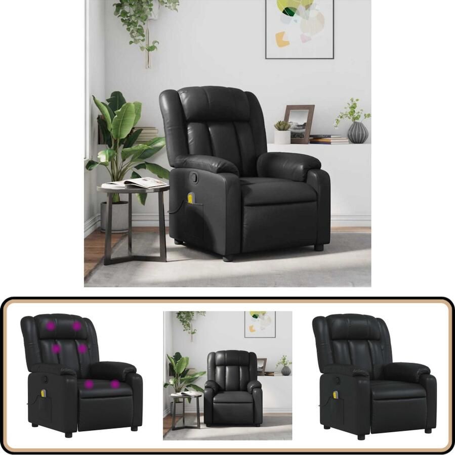 VidaXL Massagestoel Verstelbaar Kunstleer Zwart Massagestoel Massagestoelen Fauteuil Relaxfauteuil