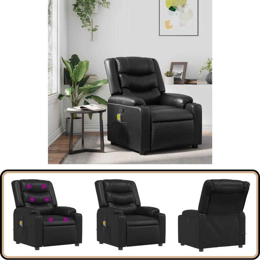 VidaXL Massagestoel Verstelbaar Kunstleer Zwart Massagestoel Relaxstoel Comfortstoelen Elektrische Massage Ergonomische Stoel