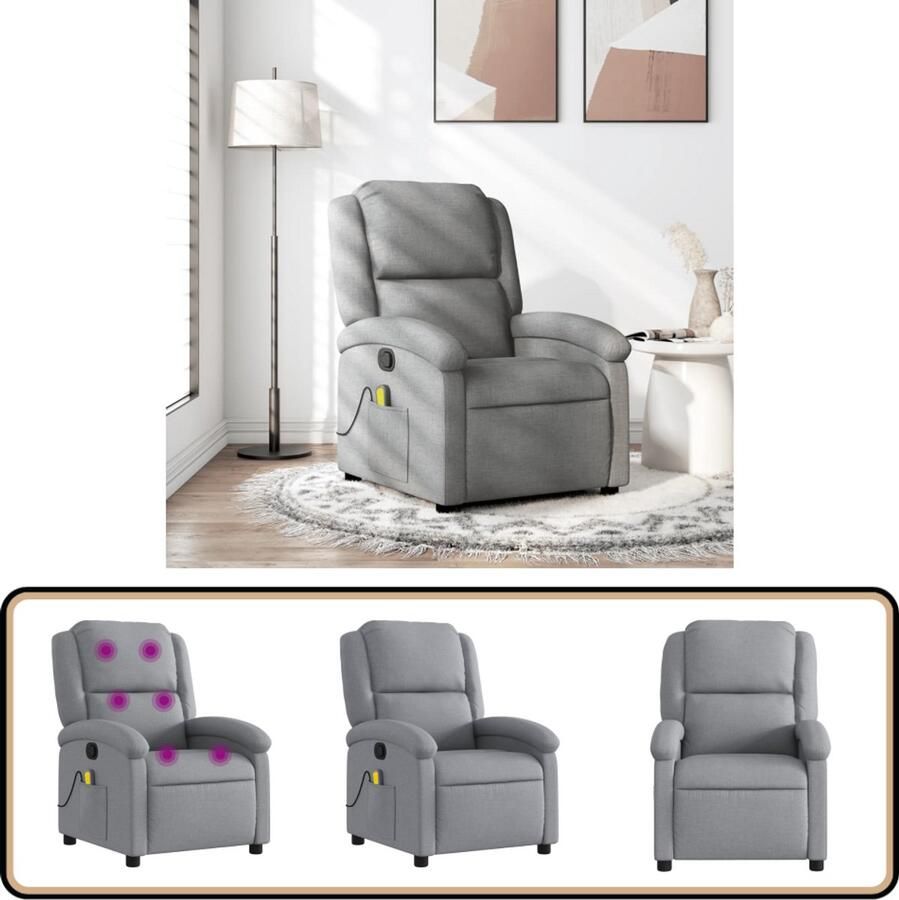 VidaXL Massagestoel Verstelbaar Lichtgrijs Stof Massagestoel Ergonomische Stoel Relaxstoel Lounge Stoel Elektrische Massage
