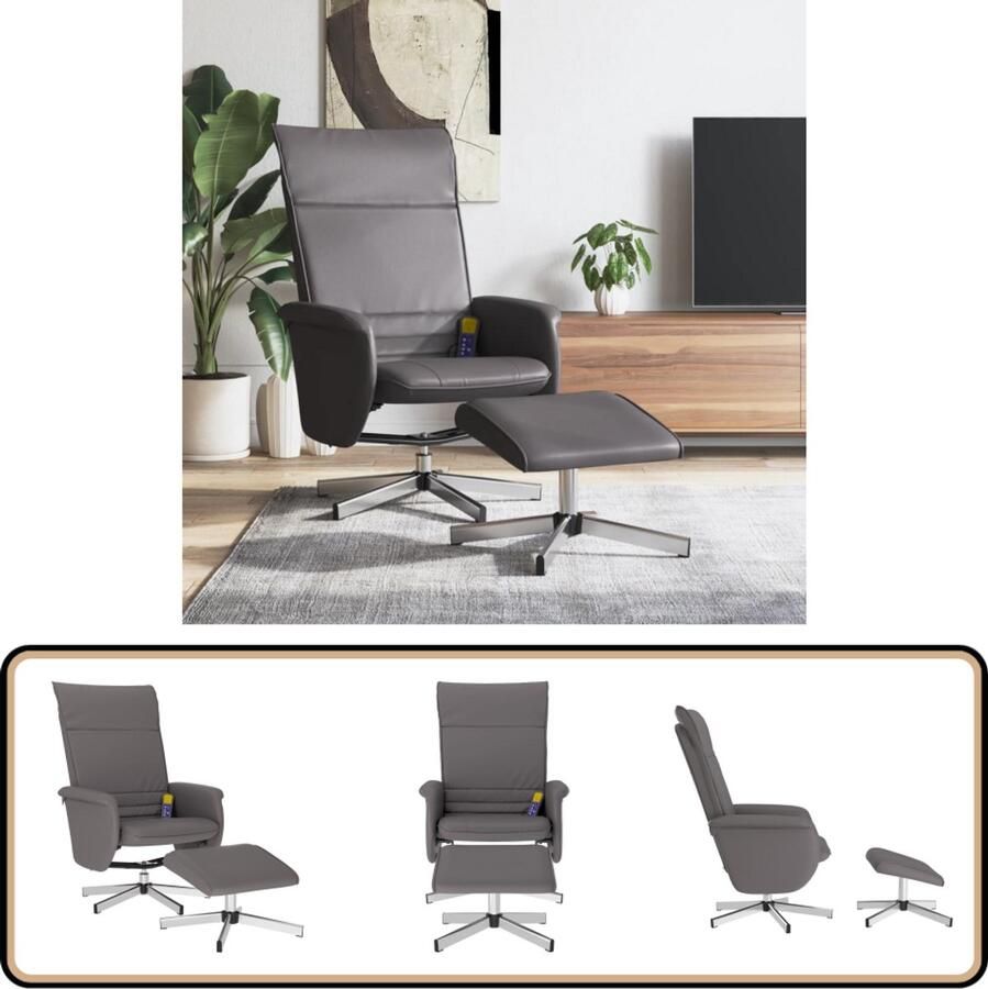VidaXL Massagestoel Verstelbaar Met voetenbank Grijs Massagestoel Elektrische Massagestoel Relaxstoel Ergonomische Stoel Lounge Stoel