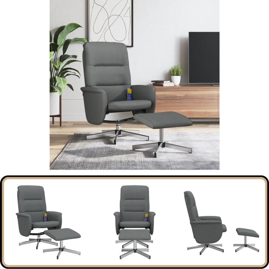 VidaXL Massagestoel Verstelbaar met Voetenbank Grijs Massagestoel Relaxstoel Ergonomische Stoel Elektrische Massage Trillingmassage