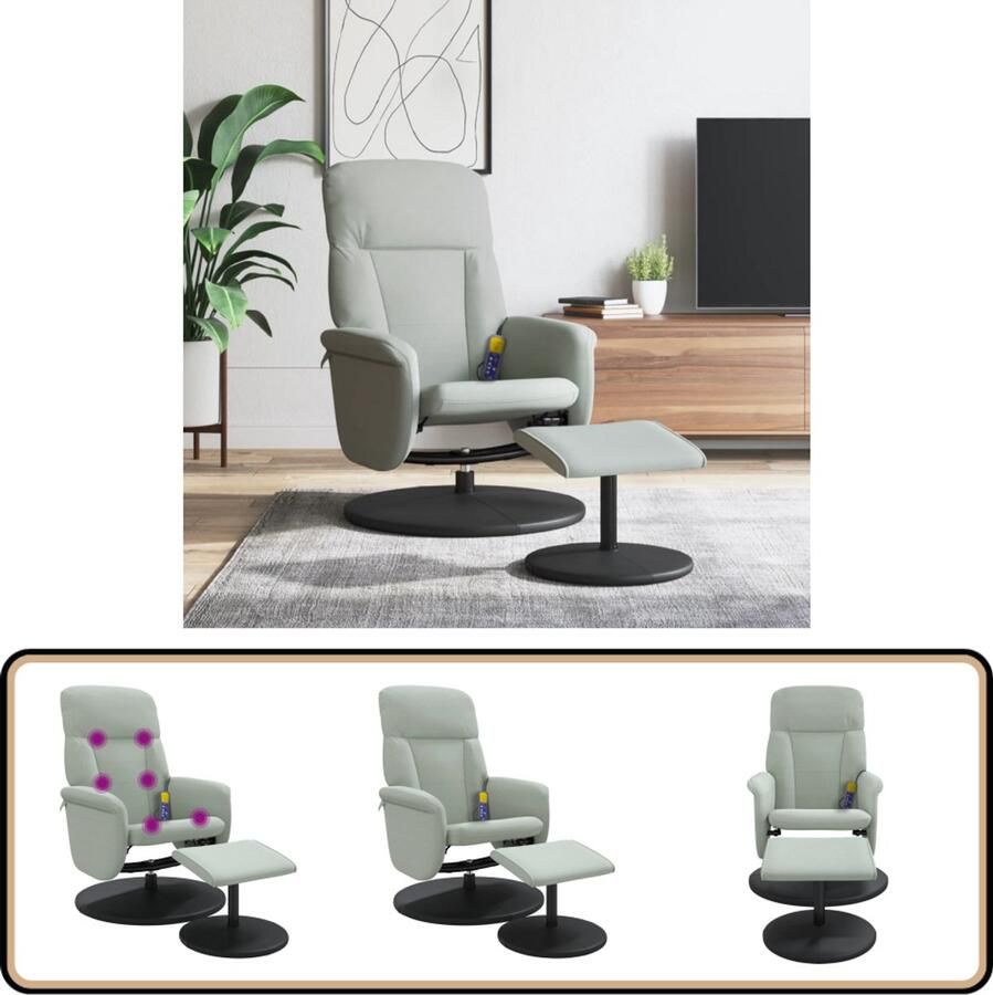 VidaXL Massagestoel Verstelbaar met Voetenbank Lichtgrijs Masajestoel Massagefauteuil Ergonomische Stoel Relaxstoel Wellnessstoeltje