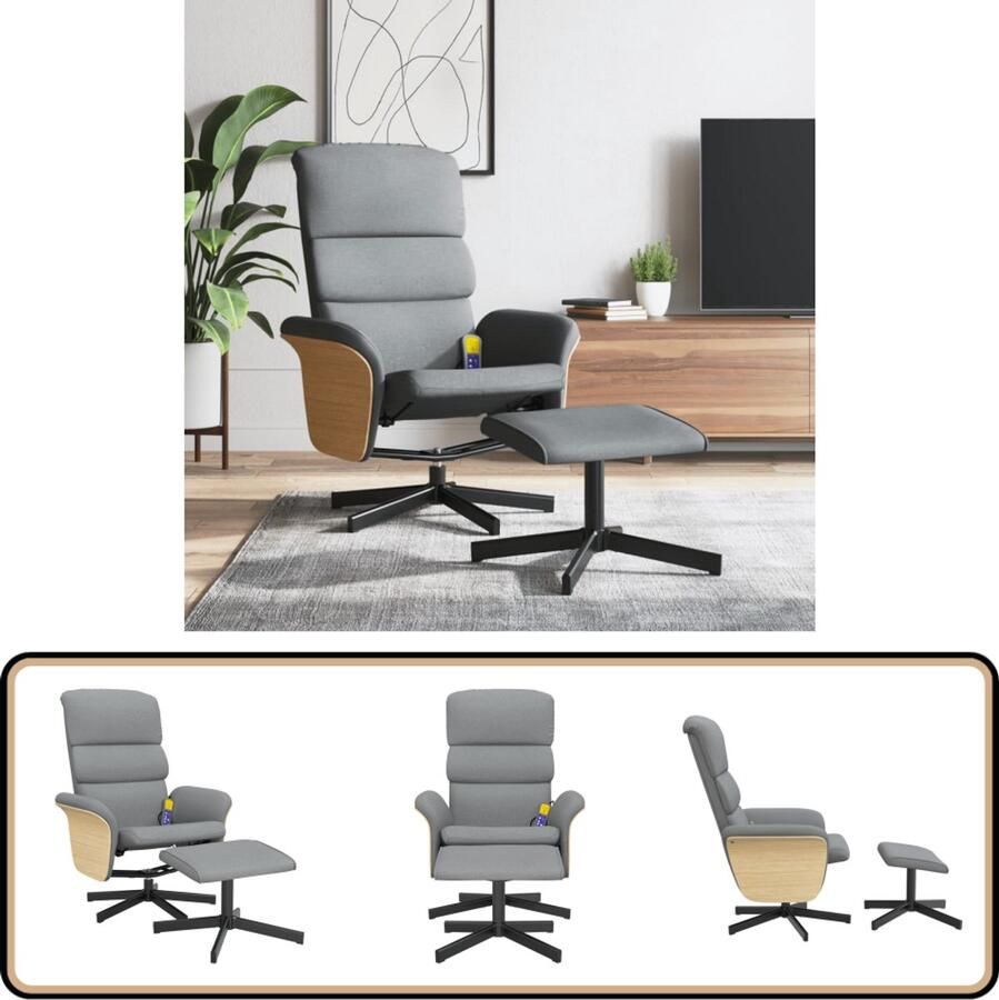 VidaXL Massagestoel Verstelbaar met Voetenbank Lichtgrijs Massagestoel Ergonomische Stoel Relaxstoel Elektrische Massage Voetensteun