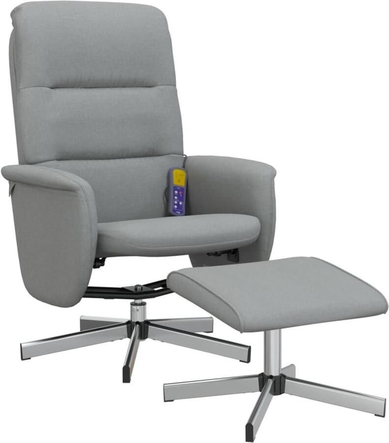 VidaXL Massagestoel Massagestoelen Massage Fauteuil Massagestoel verstelbaar met voetenbank stof lichtgrijs - Foto 2