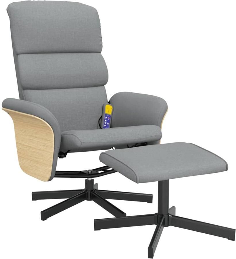VidaXL Massagestoel verstelbaar met voetenbank stof lichtgrijs - Foto 2