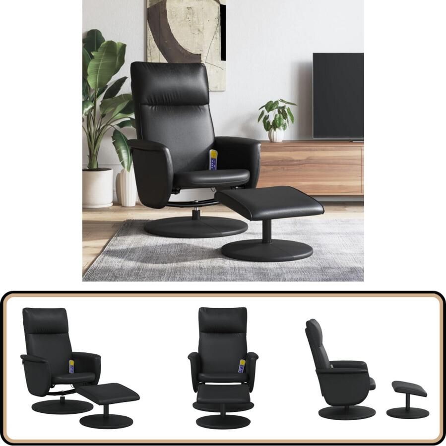 VidaXL Massagestoel Verstelbaar met Voetenbank Zwart Massagestoel Elektrische Massage Ergonomische Stoel Lounge Stoel Zitzak