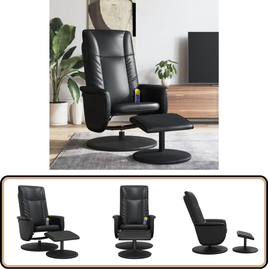VidaXL Massagestoel Verstelbaar met voetenbank Zwart Massagestoel Ergonomische Stoel Relaxstoel Lounge Stoel Elektrische Massage