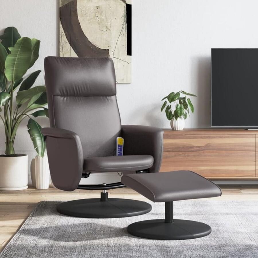 VidaXL Massagestoel verstelbaar met voetenbankje kunstleer grijs