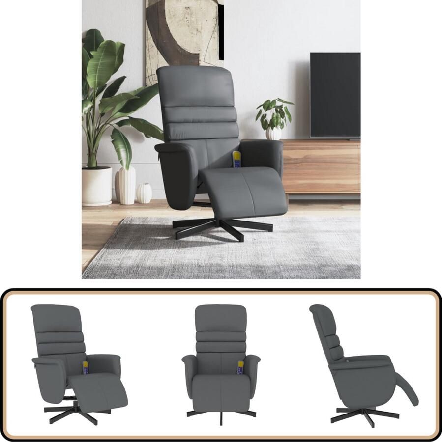 VidaXL Massagestoel Verstelbaar met voetensteun Grijs Massagestoel Elektrische Massage Massagestoel Grijs Lounge Stoel Loungestoel