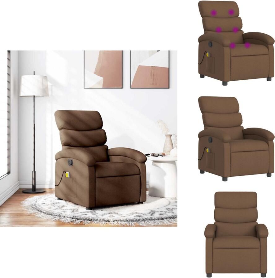 VidaXL Massagestoel Massagestoelen Zitstoel Leunstoel Massagestoel verstelbaar stof bruin