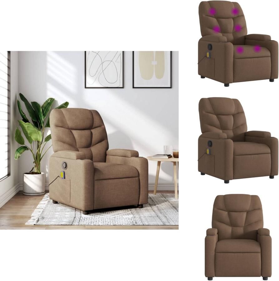 VidaXL Relaxstoel Massagestoel verstelbaar stof bruin Lounge Stoel Elektrische Massage Wellness - Foto 3