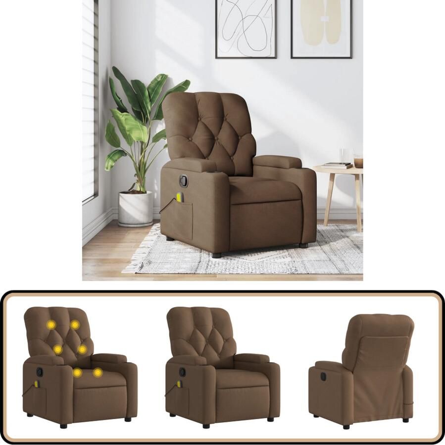 VidaXL Massagestoel Verstelbaar Stof Bruin Massagestoel Ergonomische Stoel Lounge Stoel Elektrische Massage Voetenbank