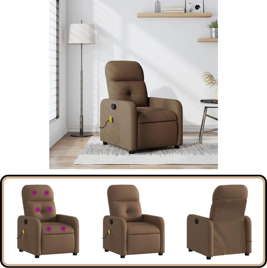 VidaXL Massagestoel Verstelbaar Stof Bruin Massagestoel Relaxstoel Ergonomische Stoel Elektrische Massage Comfortstoel