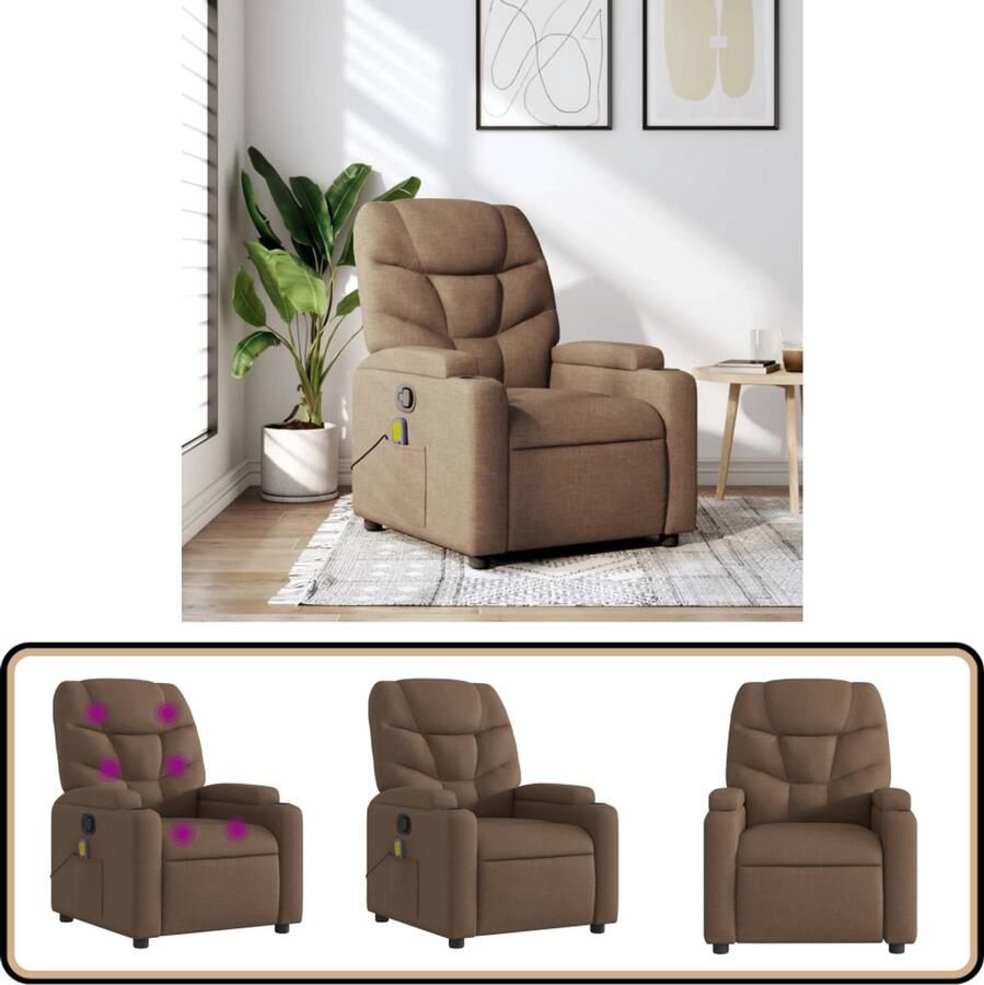 VidaXL Massagestoel Verstelbaar Stof Bruin Massagestoel Relaxstoel Lounge Stoel Elektrische Massage Trillingmassage