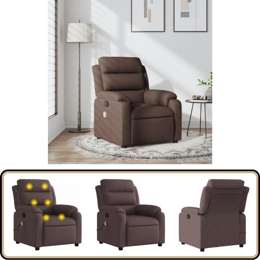 VidaXL Massagestoel Verstelbaar Stof Donkerbruin Massagestoel Relaxstoel Ergonomische Stoel Lounge Stoel Lederlook