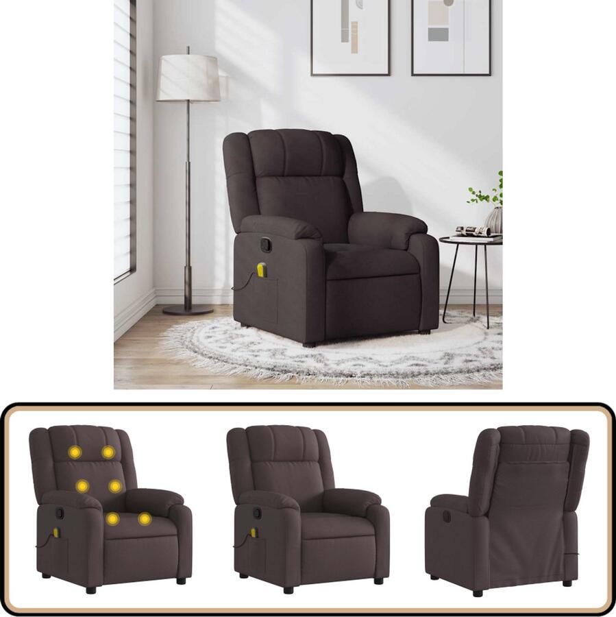 VidaXL Massagestoel Verstelbaar Stof Donkerbruin Massagestoel Relaxstoel Loungestoel Lederlook Ergonomisch