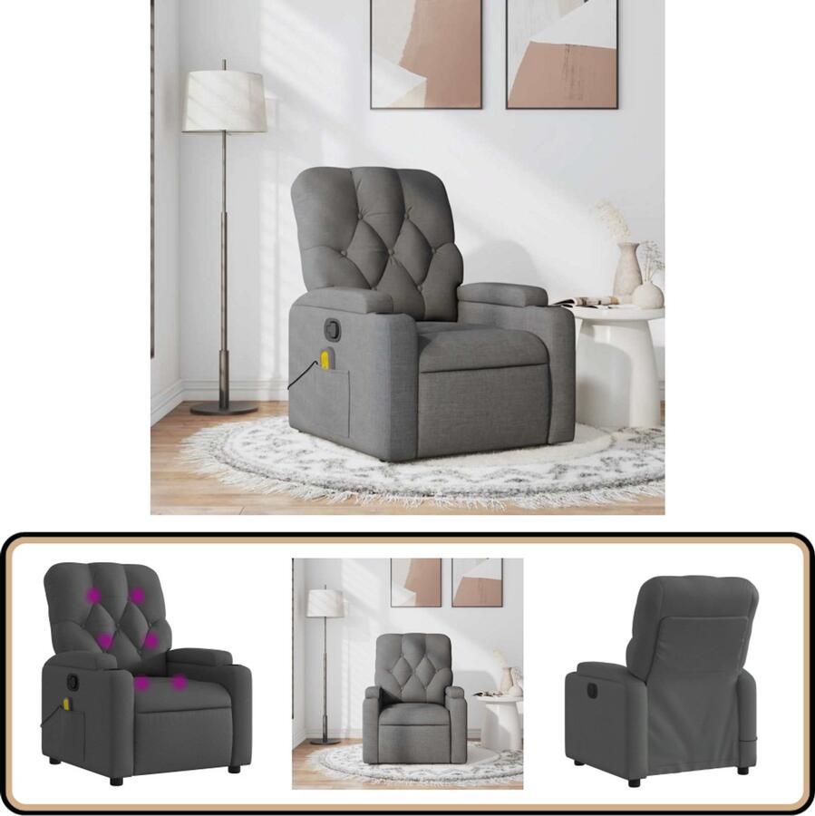 VidaXL Massagestoel Verstelbaar Stof Donkergrijs Massagestoel Elektrische Massage Relaxstoel Loungestoel Zitzak