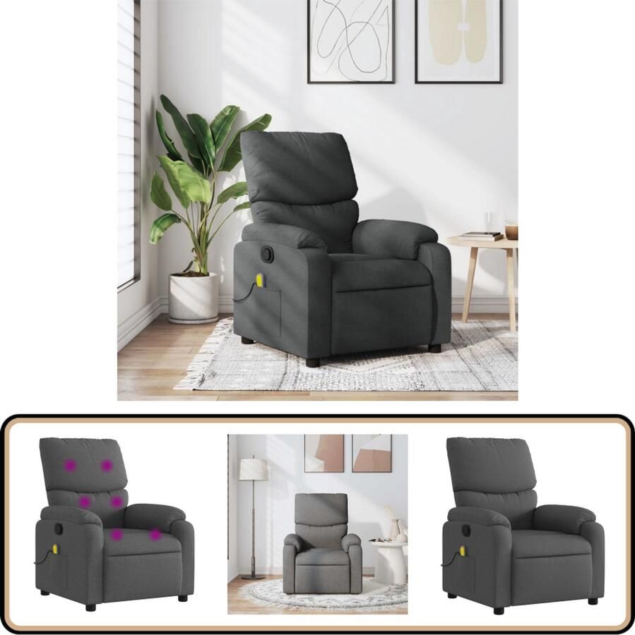 VidaXL Massagestoel Verstelbaar Stof Donkergrijs Massagestoel Ergonomische Stoel Relaxstoel Lounge Stoel Elektrische Massage - Foto 2