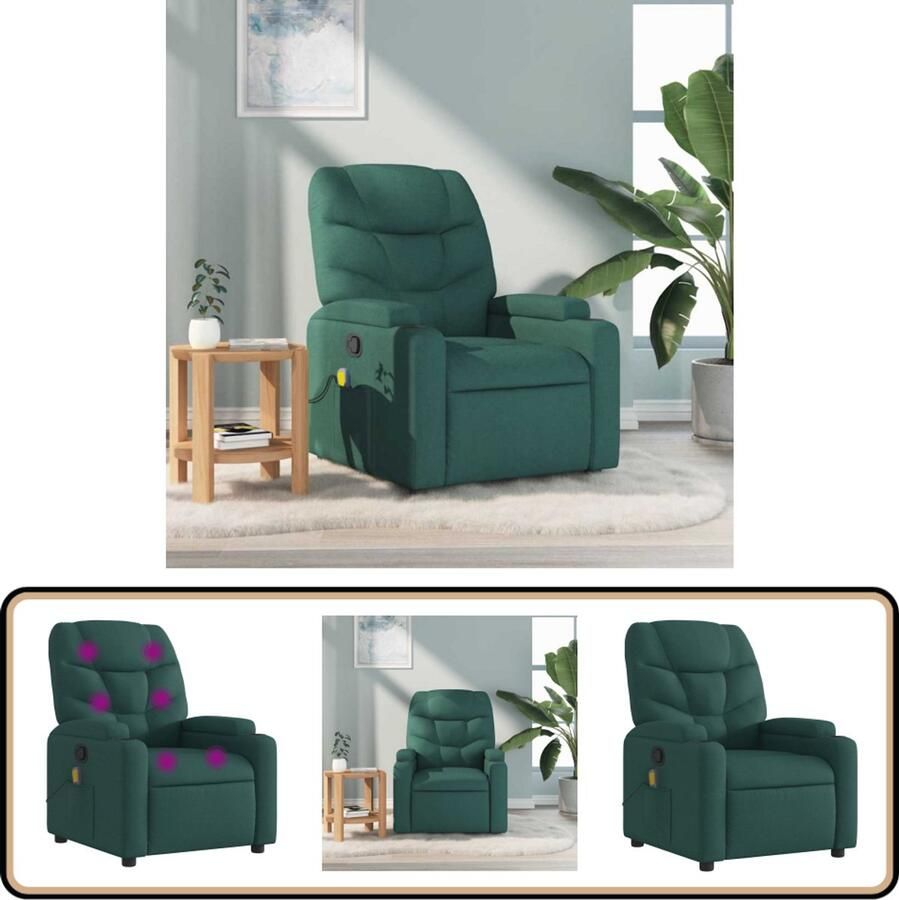 VidaXL Massagestoel Verstelbaar Stof Donkergroen Massagestoel Ergonomische Stoel Elektrische Massage Lounge Stoel Fauteuils