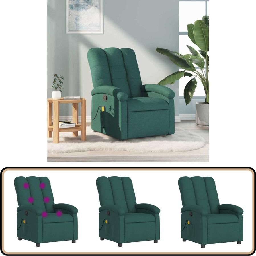 VidaXL Massagestoel verstelbaar stof donkergroen Massagestoel Lounge Stoel Relaxstoel Ergonomische Stoel Elektrische Massage - Foto 3