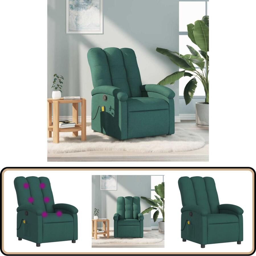 VidaXL Massagestoel verstelbaar stof donkergroen Massagestoel Lounge Stoel Relaxstoel Ergonomische Stoel Elektrische Massage