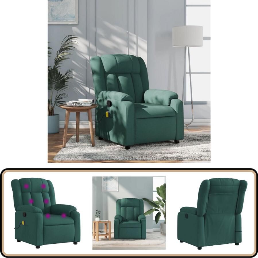 VidaXL Massagestoel verstelbaar stof donkergroen Massagestoel Lounge Stoel Relaxstoel Ergonomische Stoel Elektrische Massage