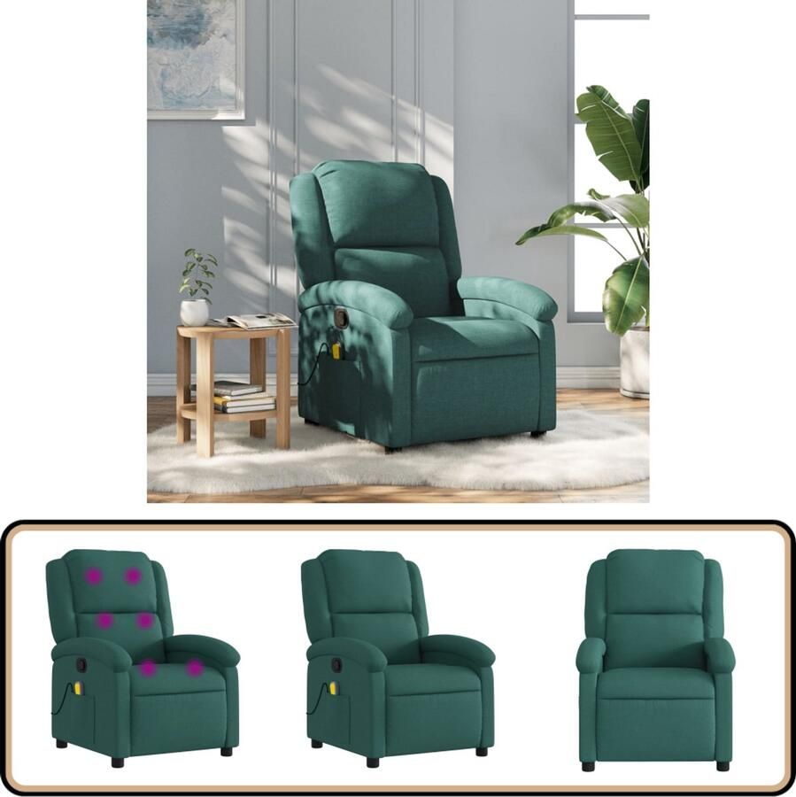 VidaXL Massagestoel Verstelbaar Stof Donkergroen Massagestoel Relaxstoel Lounge Stoel Elektrische Massage Functie