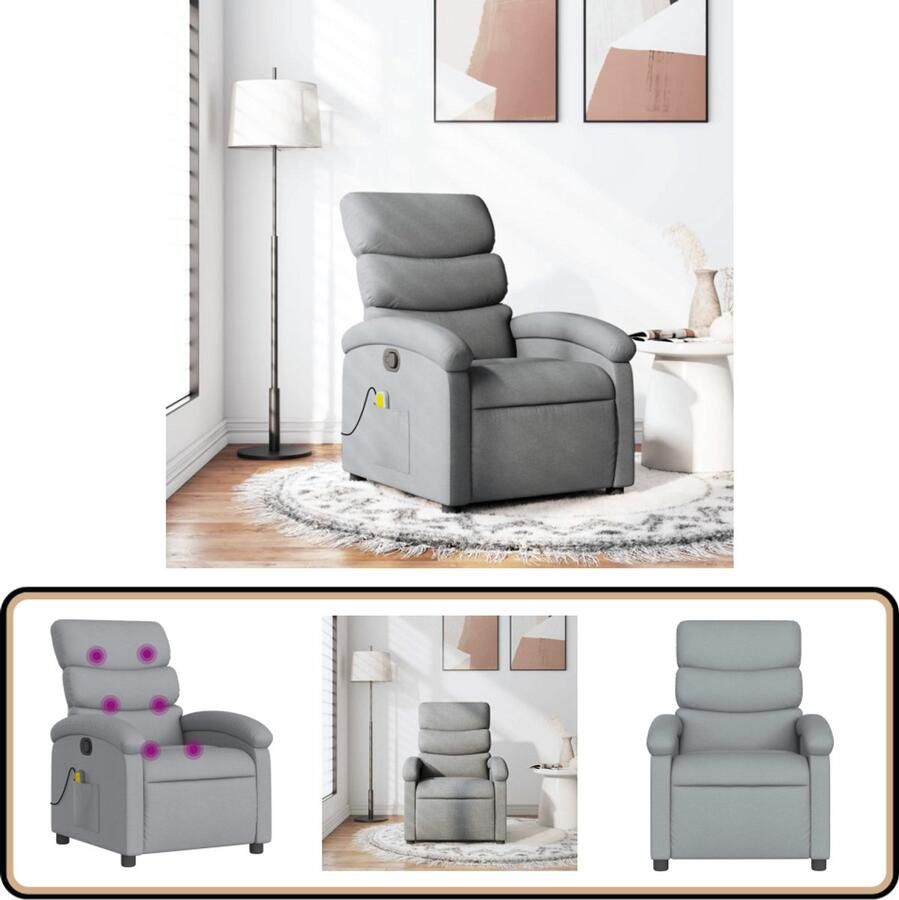 VidaXL Massagestoel Verstelbaar Stof Lichtgrijs Massagestoel Ergonomische Stoel Relaxstoel Lounge Stoel Elektrische Massage