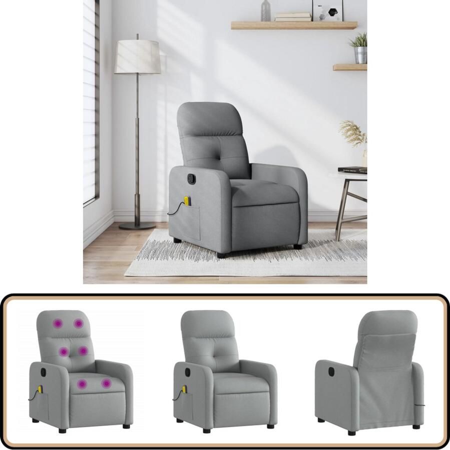 VidaXL Massagestoel verstelbaar stof lichtgrijs Massagestoel Ergonomische Stoel Relaxstoel Lounge Stoel Comfortstoelen