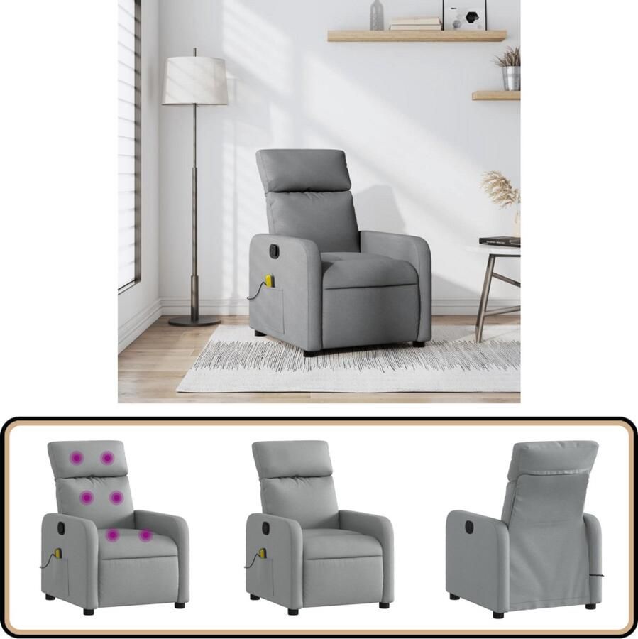 VidaXL Massagestoel Verstelbaar Stof Lichtgrijs Massagestoel Verstelbare Stoel Lounge Stoel Relaxstoel Elektrische Massage
