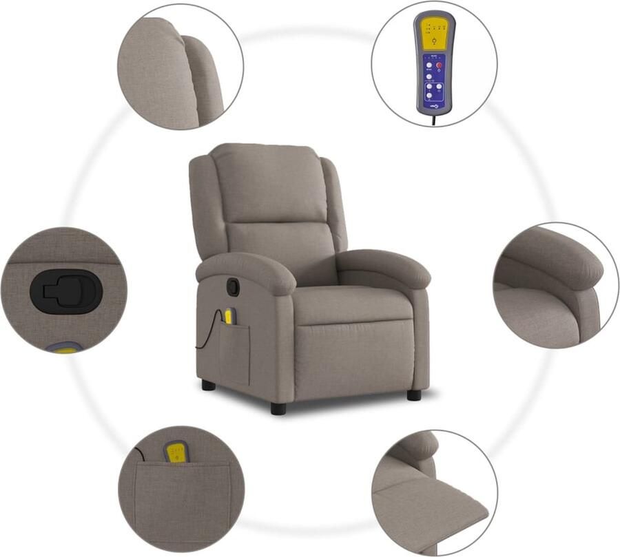VidaXL Massagestoel verstelbaar stof taupe - Foto 3