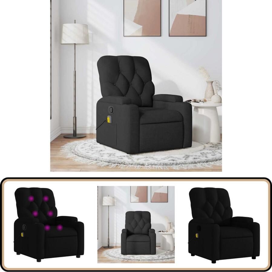 VidaXL Massagestoel verstelbaar stof zwart Massagestoel Relaxstoel Ergonomische Stoel Lounge Stoel Elektrische Massage