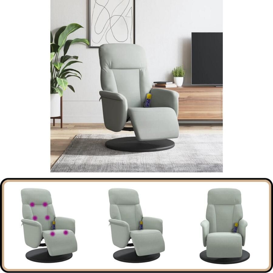 VidaXL Massagestoel Verstelbaar Voetensteun Lichtgrijs Massagestoel Ergonomische Stoel Verstelbare Stoel Relaxstoel Fluweel Stoel