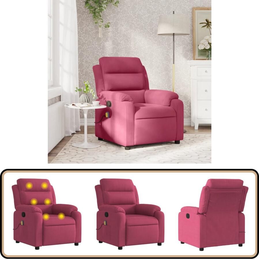 VidaXL Massagestoel Verstelbaar Wijnrood Fluweel Massagestoel Lounge Stoel Relaxstoel Fluweel Stoel Elektrische Massage