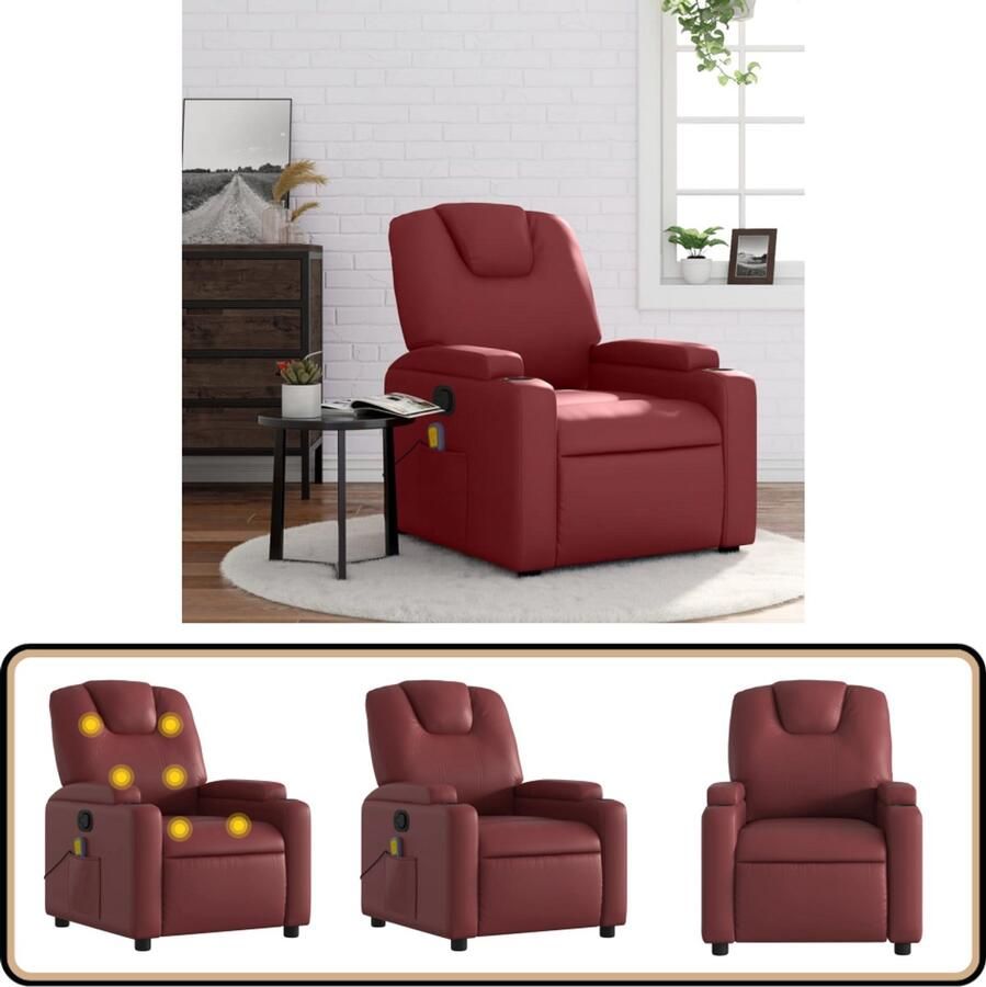 VidaXL Massagestoel verstelbaar wijnrood kunstleer Massagestoel Lounge Stoel Relaxstoel Elektrische Massage Ergonomische Stoel