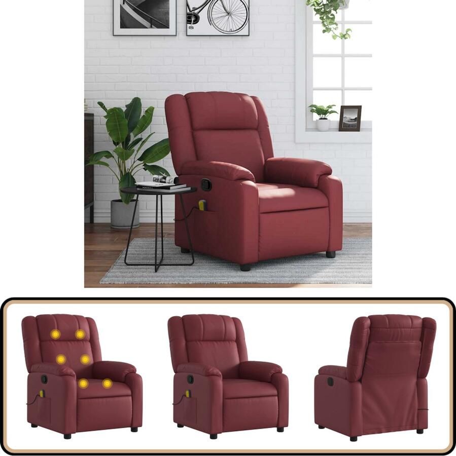 VidaXL Massagestoel Verstelbaar Wijnrood Kunstleer Massagestoel Lounge Stoel Relaxstoel Elektrische Massage Ergonomische Stoel