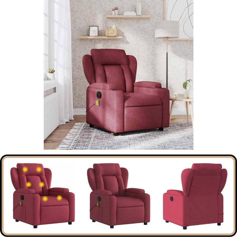 VidaXL Massagestoel Verstelbaar Wijnrood Massagestoel Lounge Stoel Relaxstoel Elektrische Massage Ergonomische Stoel