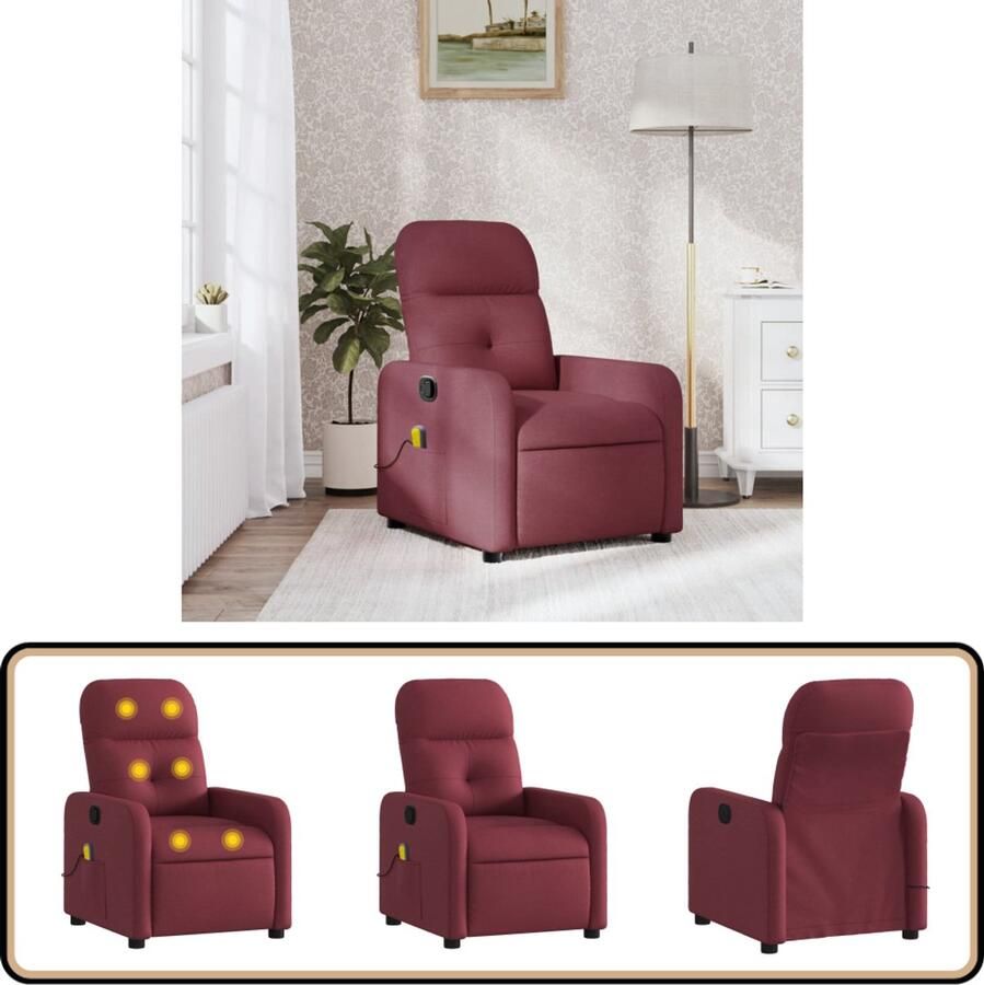 VidaXL Massagestoel Verstelbaar Wijnrood Massagestoel Lounge Stoel Relaxstoel Elektrische Massage Ergonomische Stoel - Foto 2