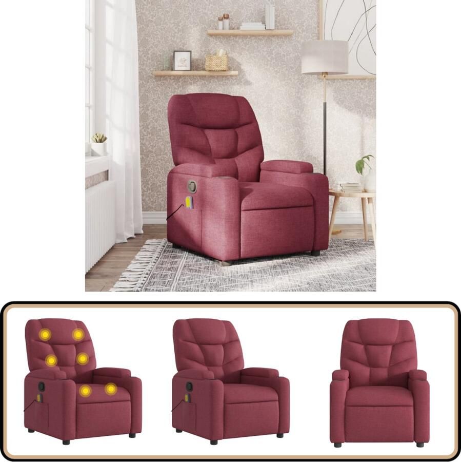 VidaXL Massagestoel verstelbaar wijnrood Massagestoel Lounge Stoel Relaxstoel Elektrische Massage Ergonomische Stoel
