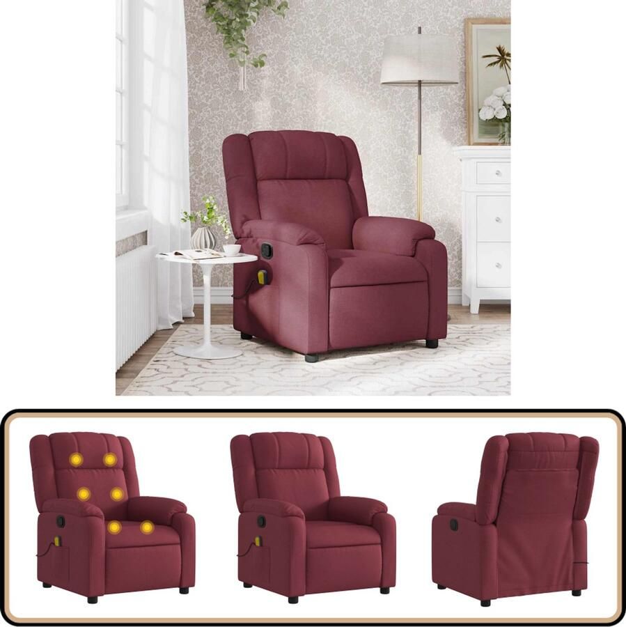 VidaXL Massagestoel Verstelbaar Wijnrood Stof Massagestoel Elektrische Massage Lounge Stoel Relaxstoel Ergonomische Stoel