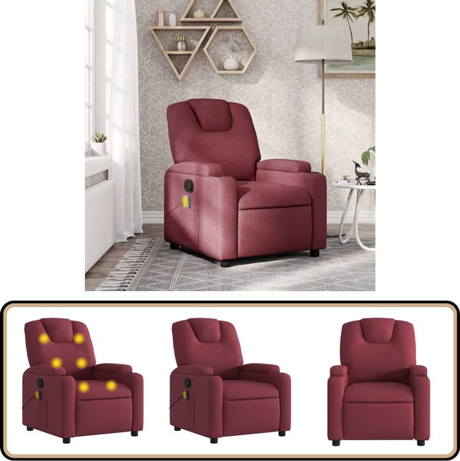VidaXL Massagestoel Verstelbaar Wijnrood Stof Massagestoel Lounge Stoel Relaxstoel Elektrische Massage Ergonomische Stoel