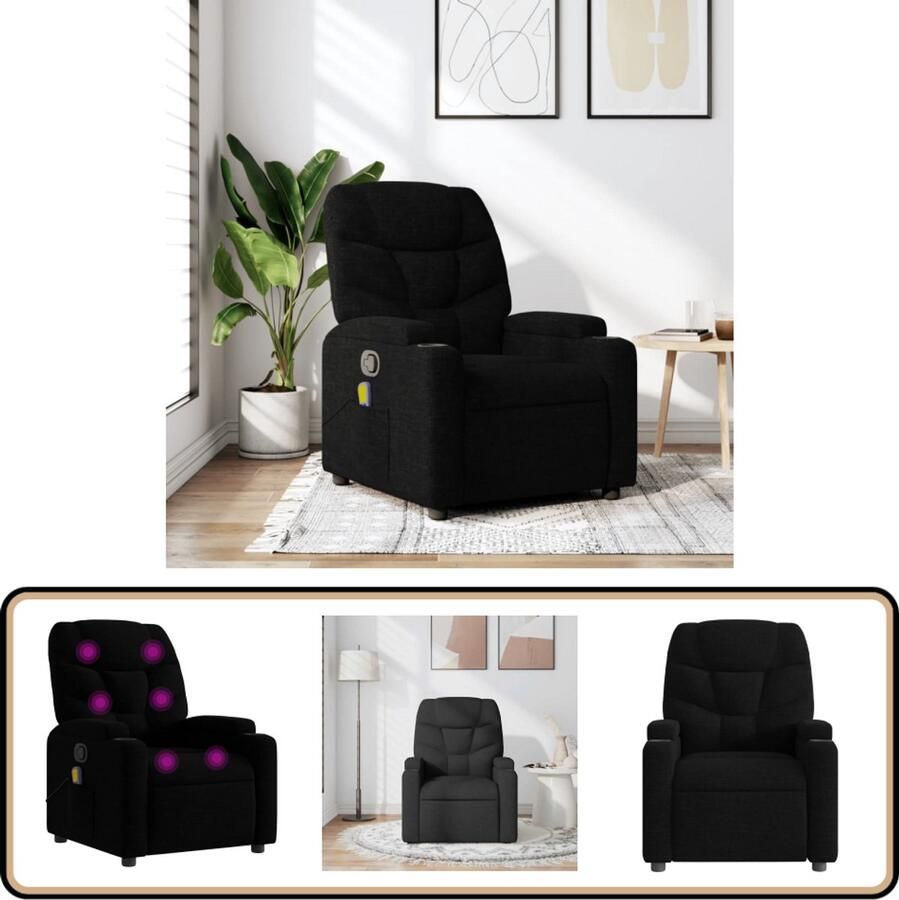 VidaXL Massagestoel Verstelbaar Zwart 6-punts massage Massagestoel Relaxstoel Loungestoel Elektrische Massage Ergonomische Stoel